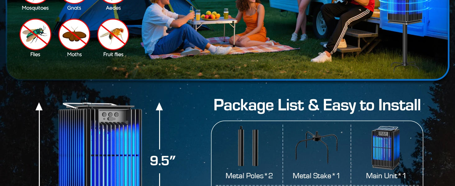 Solar Bug Zapper Outdoor 4200V Mosquito Killer with USB-C Charging