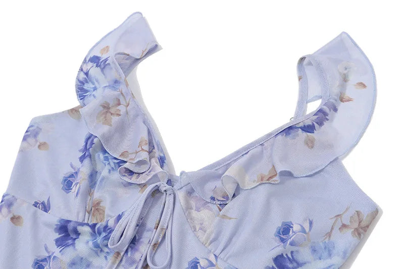 Cryptographic Summer Floral Print Plunge Maxi Dress Outfits Sexy Backless Fairy Sun Dresses Vacation Beachwear Vestido Coquette 