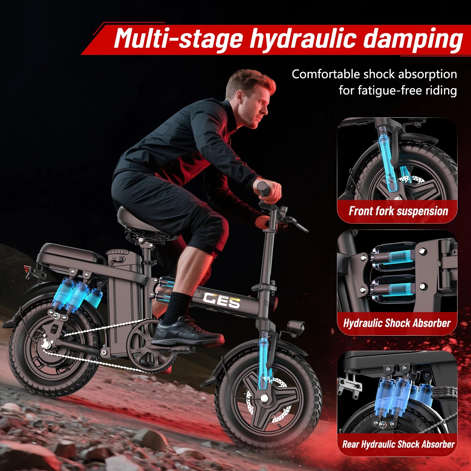 Folding Electric Bike 500W 48V 15Ah Removable Battery 14 Inch