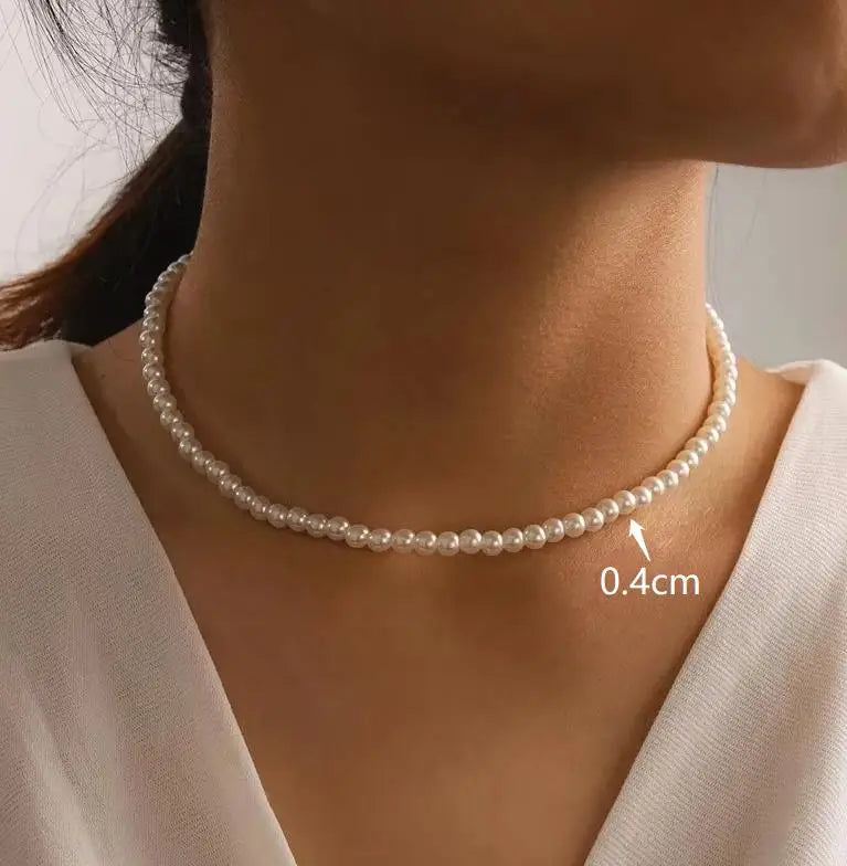 New Fashion Simple Imitation Pearl Choker Necklace for Women Vintage Elegant Beaded Temperament Necklace Wedding Party Jewelry 