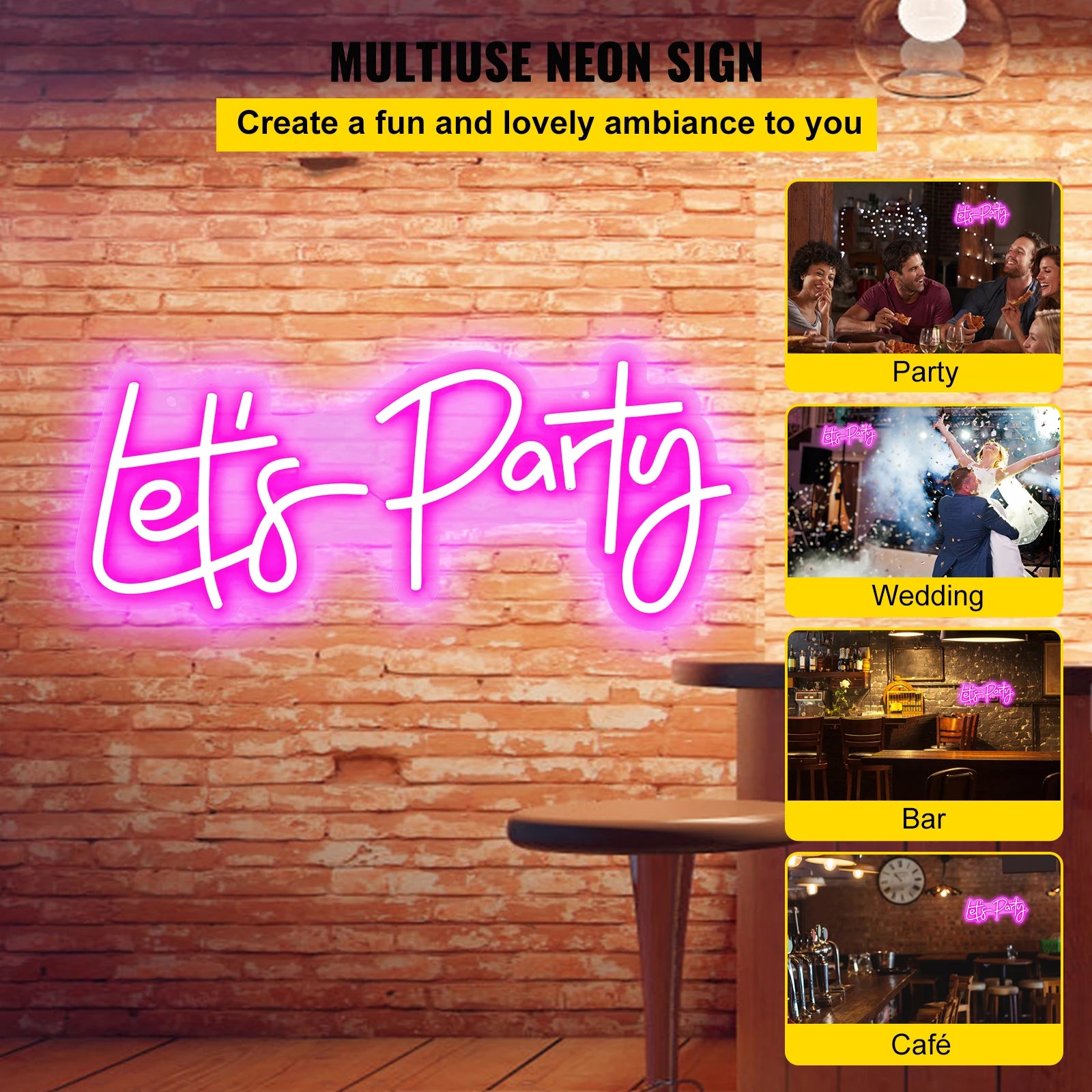 LED “Let’s Party” Neon Sign with Remote & Adjustable Brightness