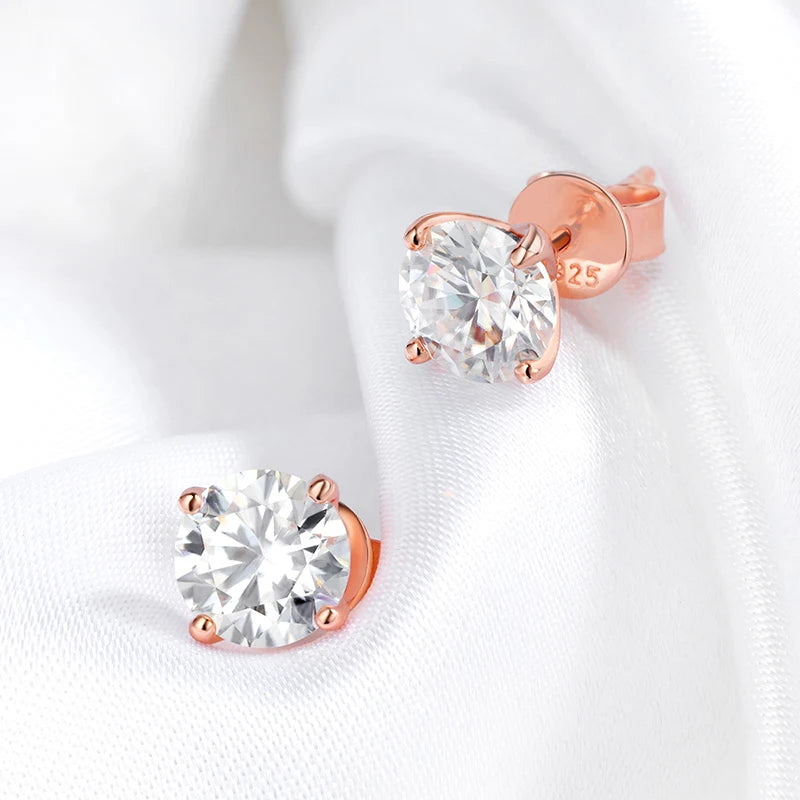 Smyoue 0.2-3CT Rose Gold Color Moissanite Stud Earrings for Women Sparkling Classic Wedding Lab Diamond Earring Pure 925 Silver 
