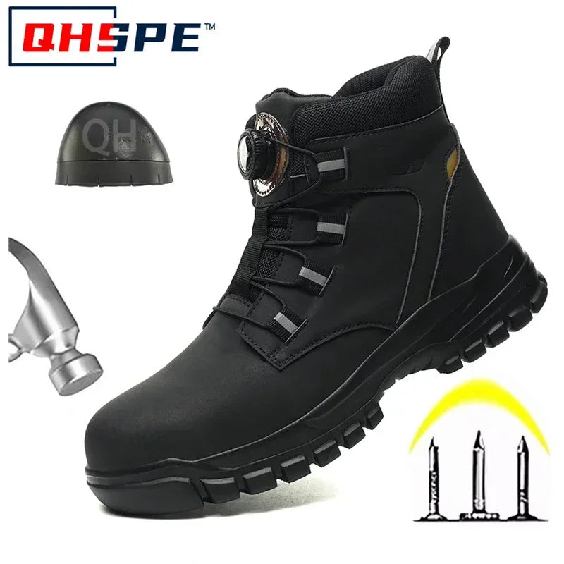 Rotating Button New Safety Shoes Men Anti-smash Anti-puncture Work Shoes Fashion Men Sport Shoes Security Protective Boots Men 