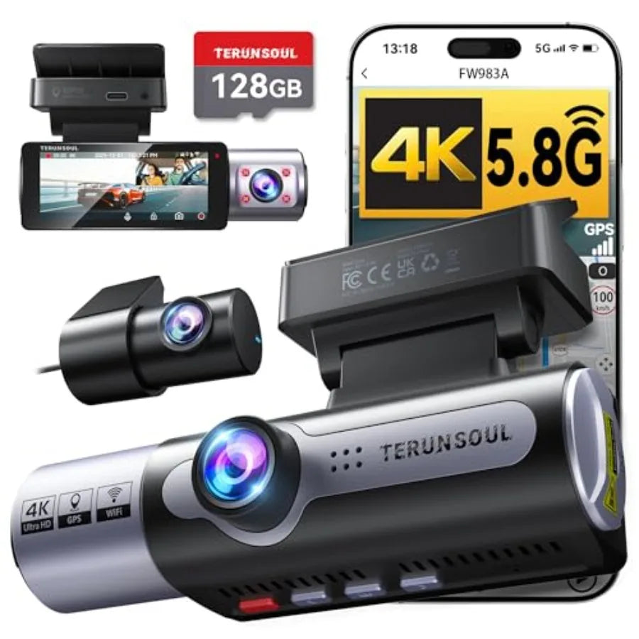 4K Front and Rear Dash Cam with Night Vision and Collision Sensor