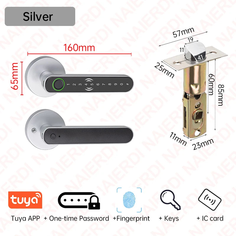 NAIERDI Fingerprint Door Lock with Card 5-1 Keyless Bluetooth Smart Door Lock Tuya APP Security Digital Door Lock with Handle
