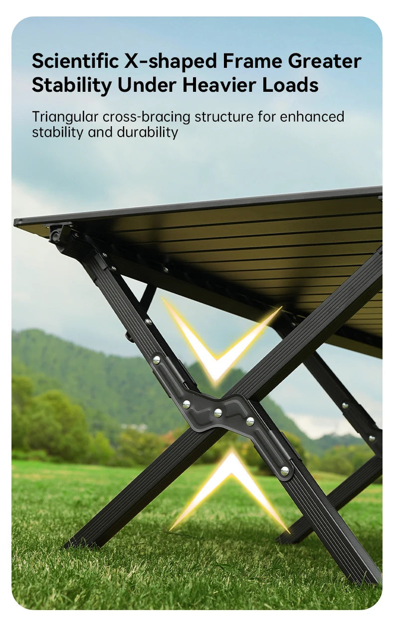 Aluminum Folding Camping Table for 6, Roll-Up Outdoor Use