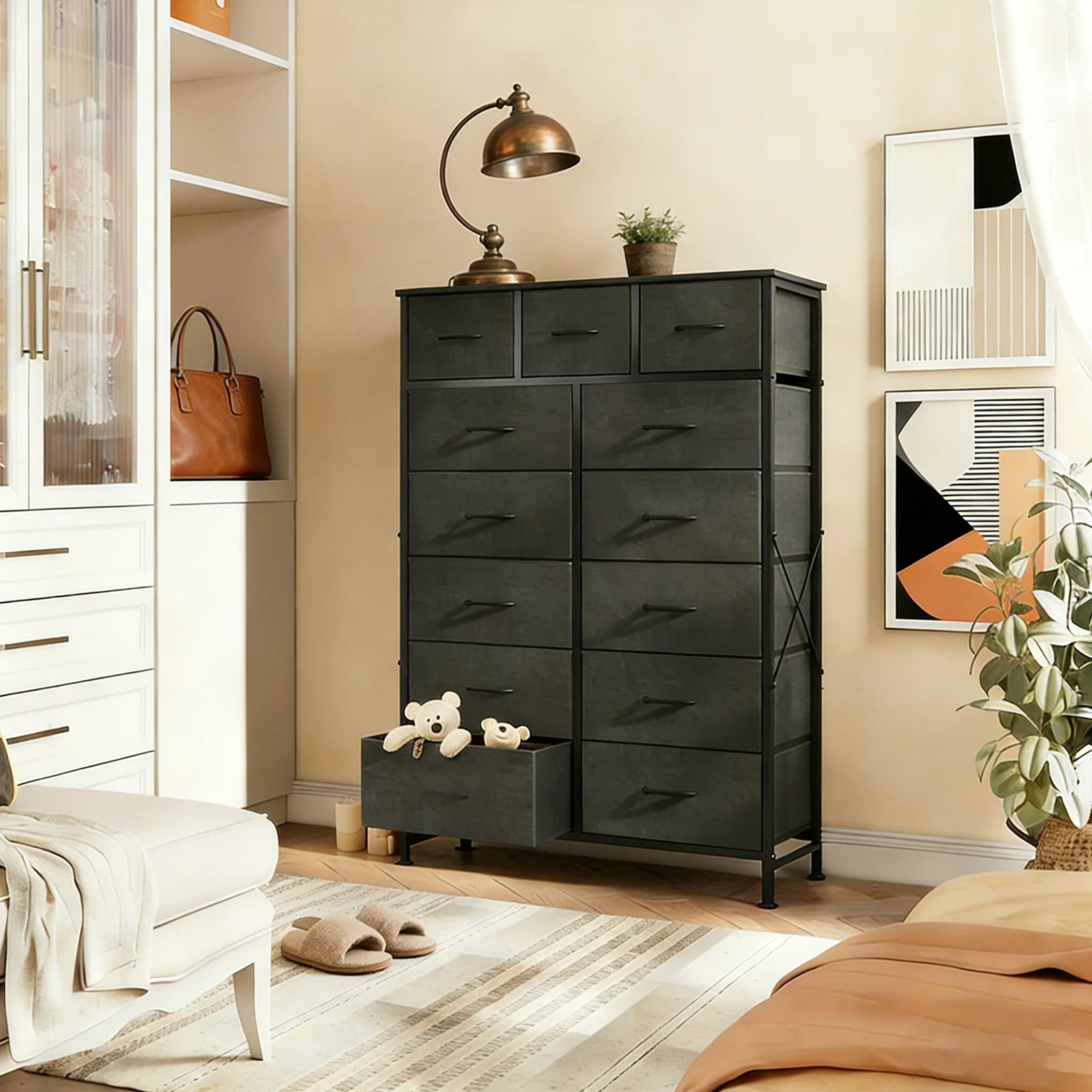 13 Drawer TV Stand Storage Cabinet with Steel Frame & Adjustable Feet