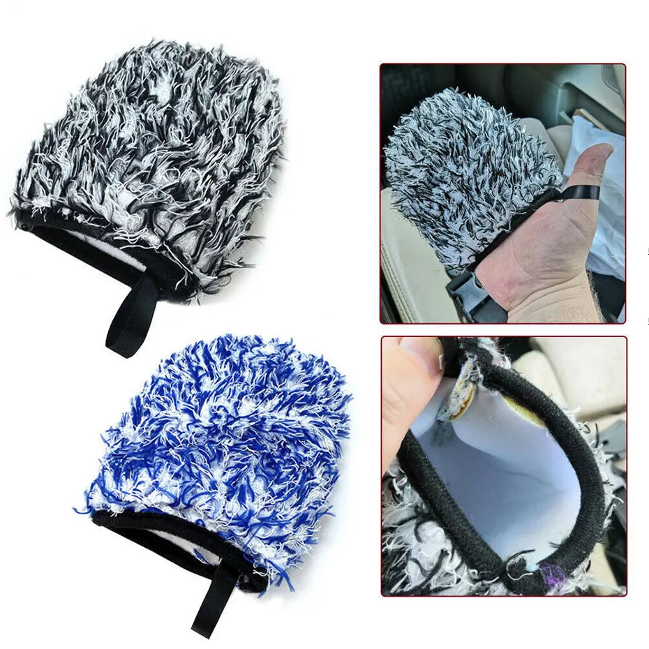 SEAMETAL Microfiber Car Washing Gloves Auto Wheel Hub Rim Cleaning Mitt Ultra-Soft Thickening Wash Glove for Car Detailing Care 