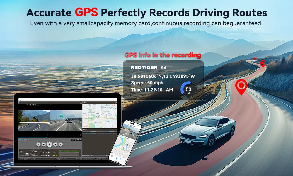 4K Front Dash Camera with GPS, WiFi, Night Vision