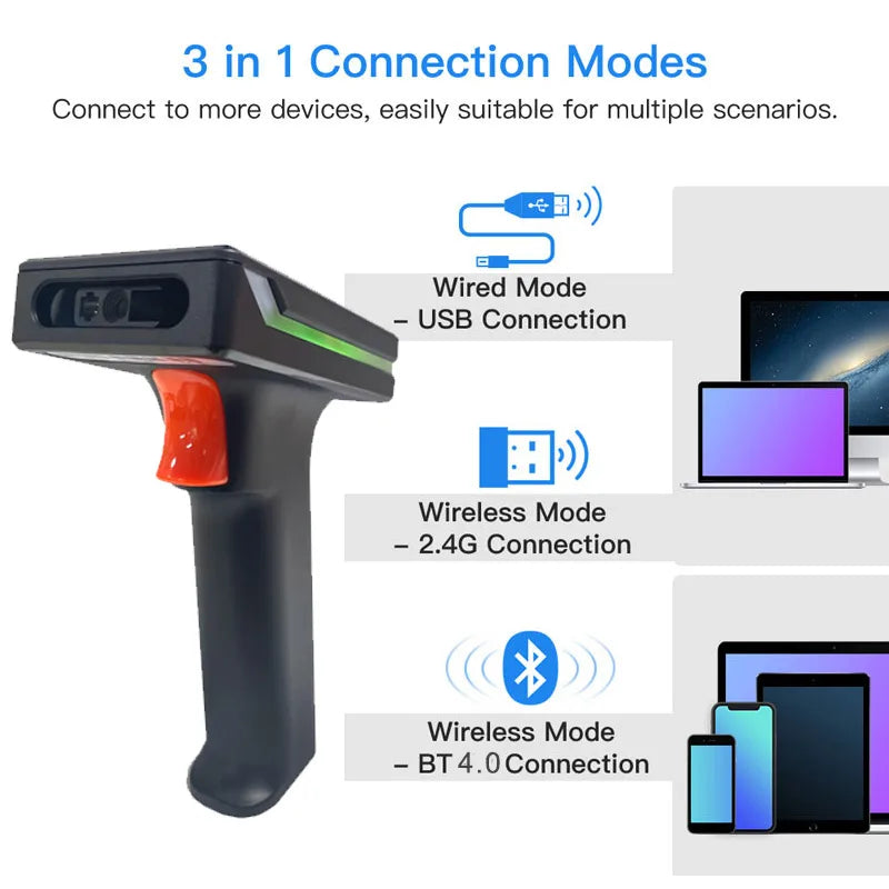 Handheld 1D and 2D Barcode Scanner with Display