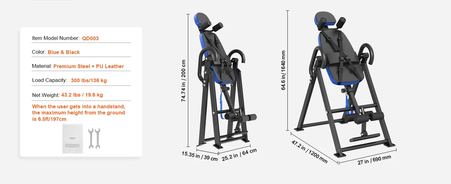 Heavy Duty Inversion Table Back Stretcher with Adjustable Height