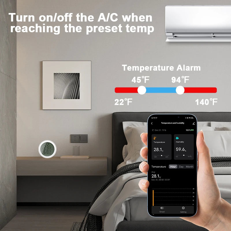 Work with Tuya Smart ZigBee Thermometer Home Indoor Temperature And Humidity Se nsor LCD Display APP Voice Control Alexa Google Home Assistant