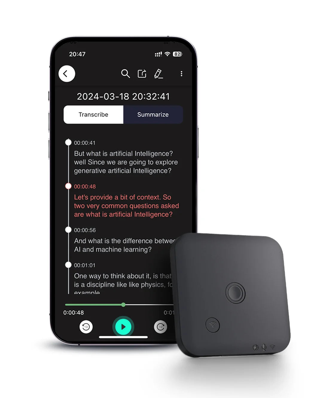 AI-Powered Voice Recorder and Call Recorder with Speech-to-Text & Summarization, Supports 100 Languages, 64GB Storage Spy-shop.com