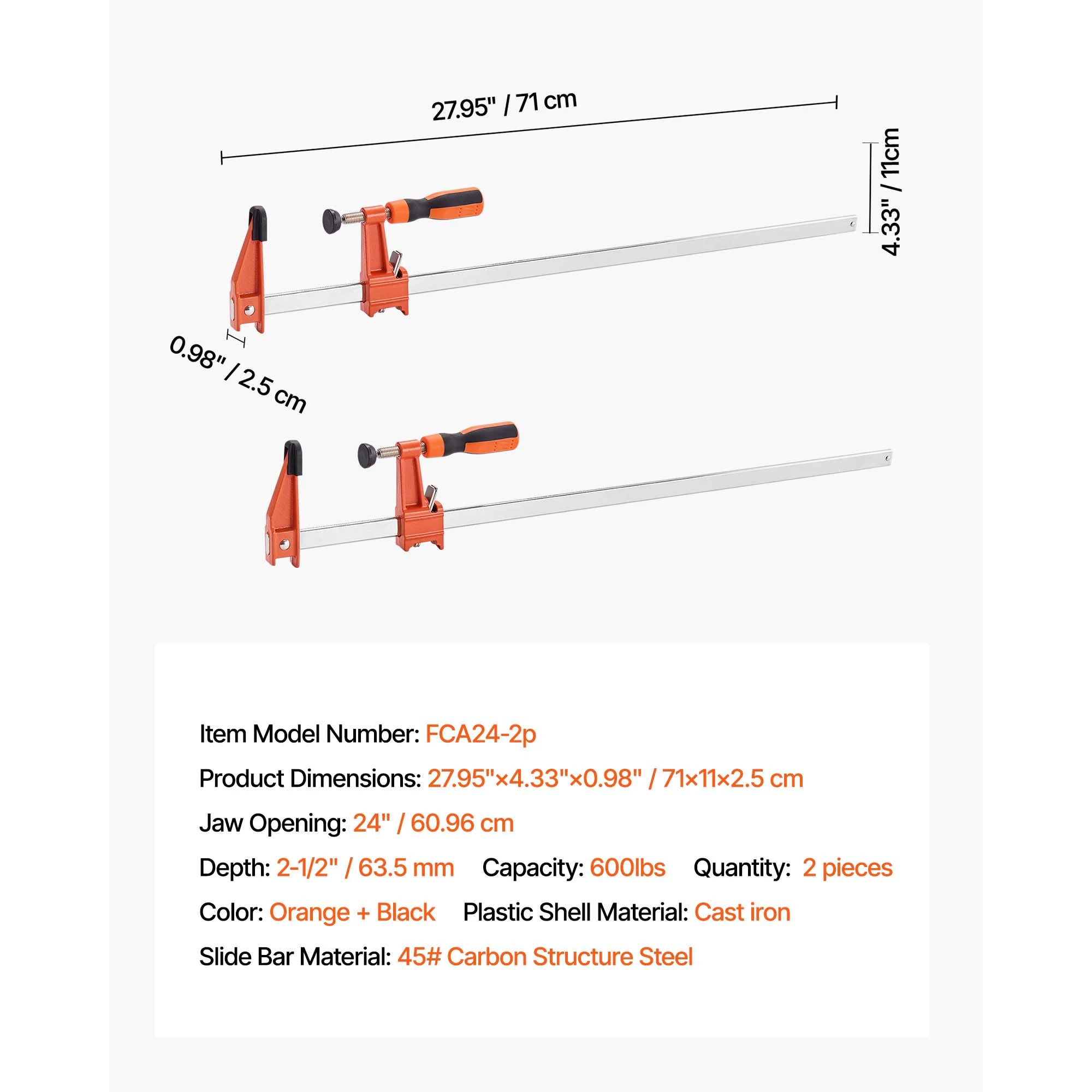 SucceBuy bøjle-klemmer 2 stk. 50" parallelle klemmer sæt F-klemme med belastningsgrænse 1100 lbs højstyrke plast og kulstofstål træklamp