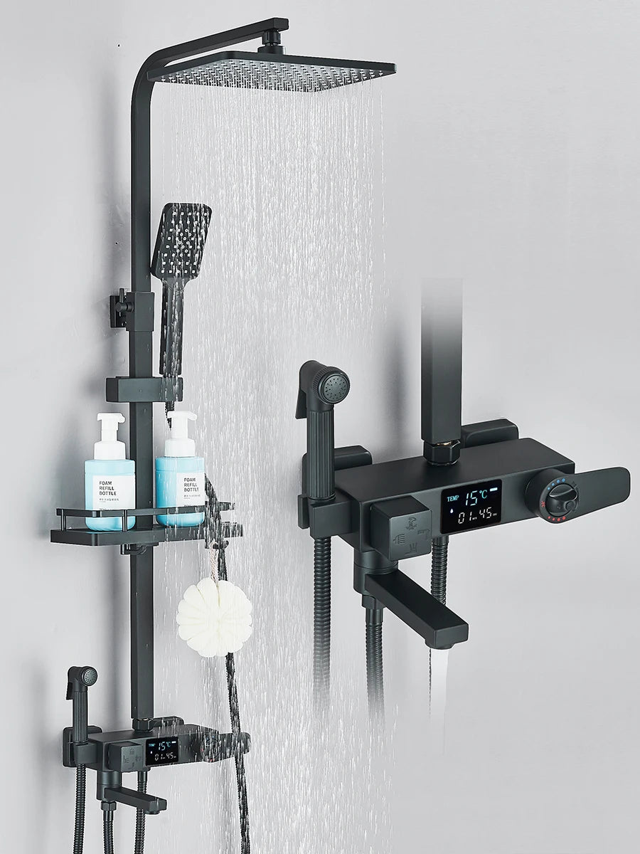 Black Digital Display Thermostatic Shower Faucet Set