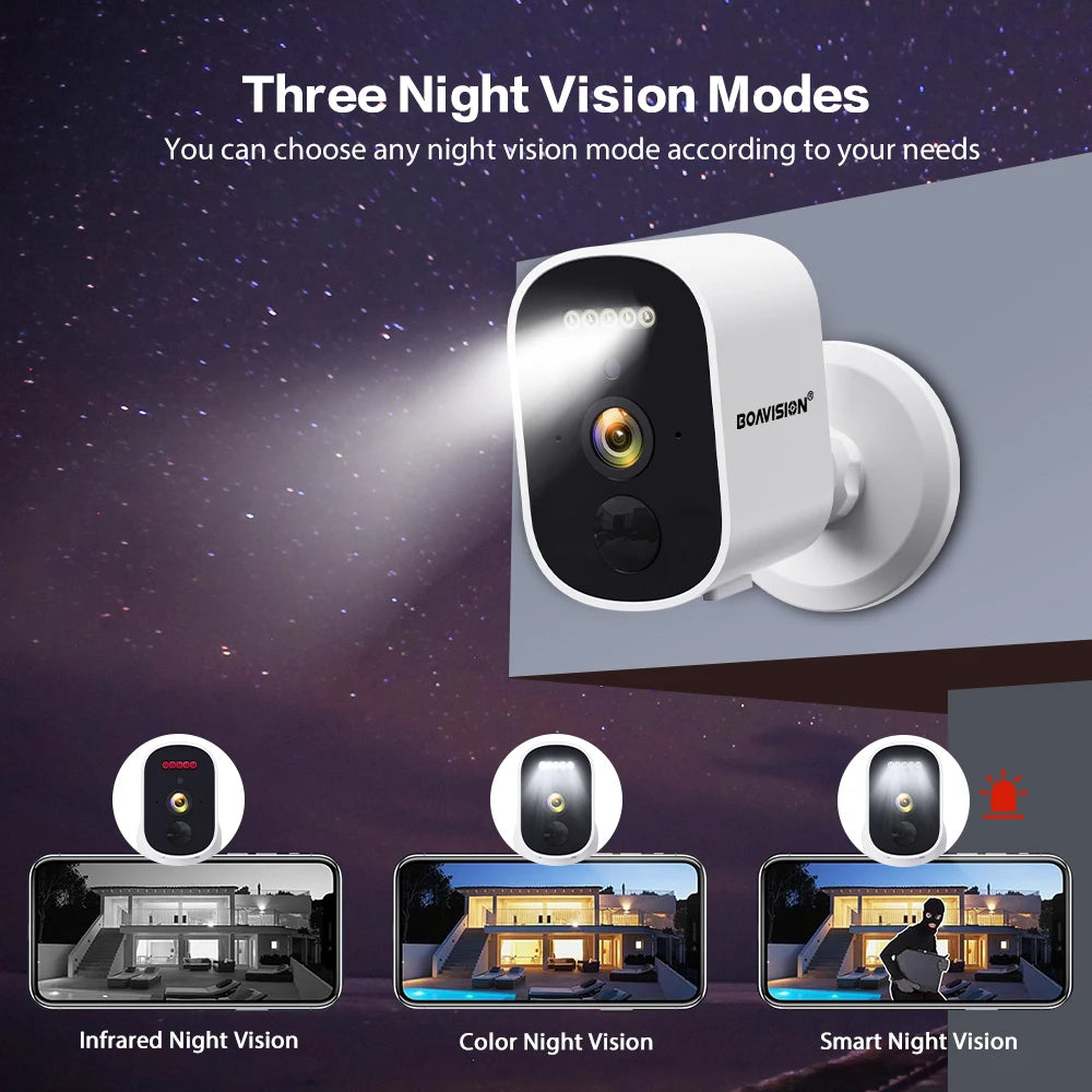 2K 3MP Wireless Solar Security Camera with Battery and Night Vision