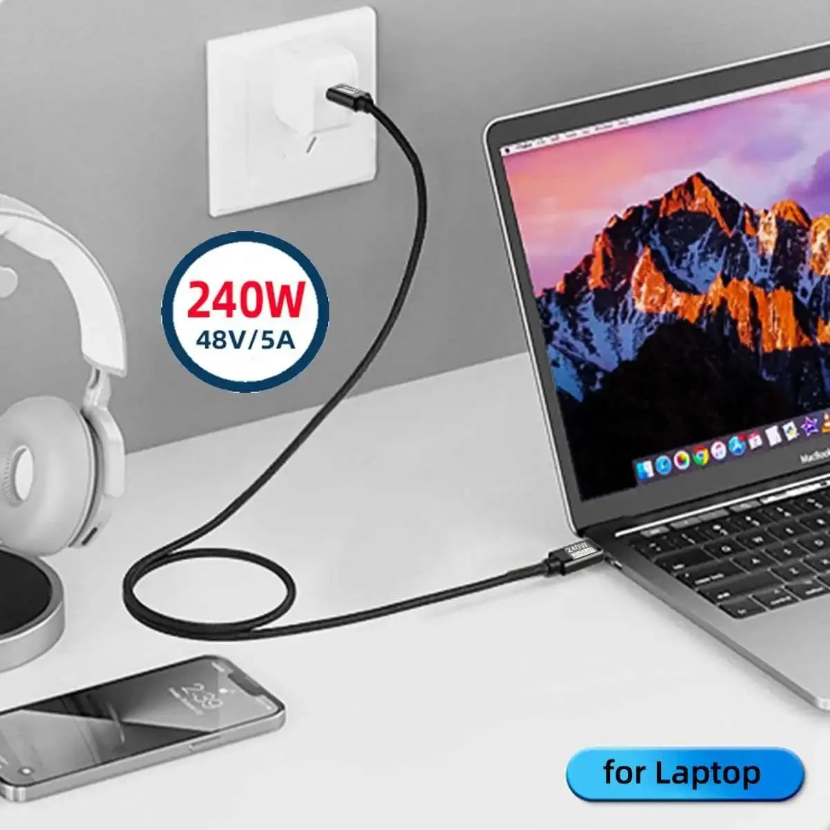 USB-C- til USB-C-kabel, klassificeret til 20 Gbps og 240 W