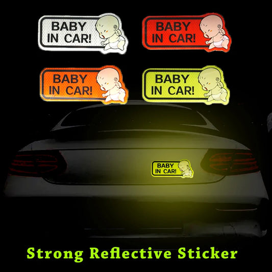 1pc Car Bumper Reflective Safety Strip Stickers Baby in Car Pattern Car Reflective Sticker Reflective Warning Safety Tape