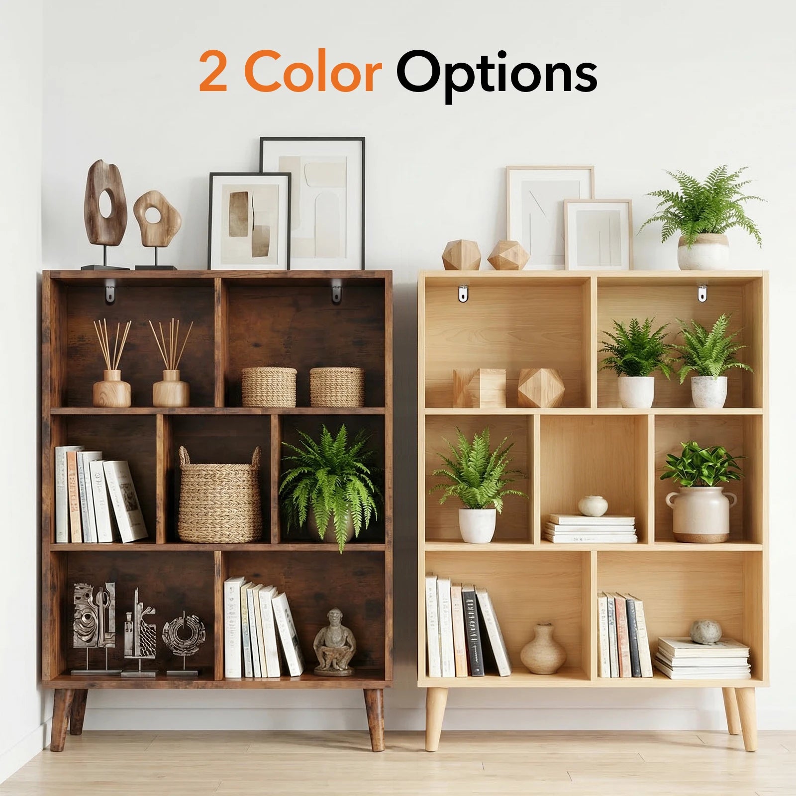 3 Tier Wooden Bookshelf with 7 Cubes and Adjustable Layout