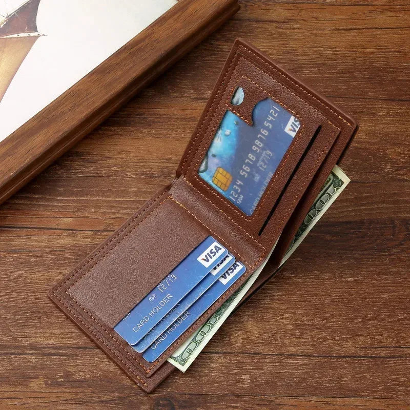 Men's leather short wallet thin wallet foldable minimalist soft leather wallet 