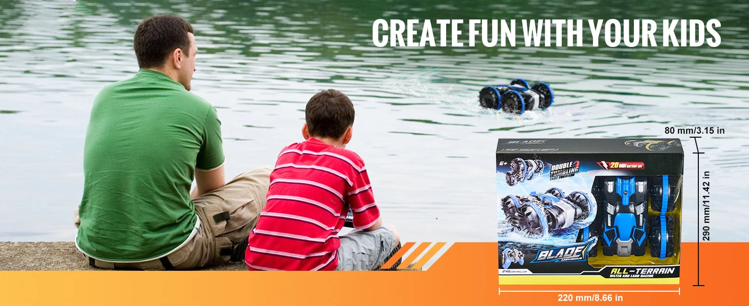Auto RC anfibia 2.4GHz per acrobazie, veicolo per terra e acqua