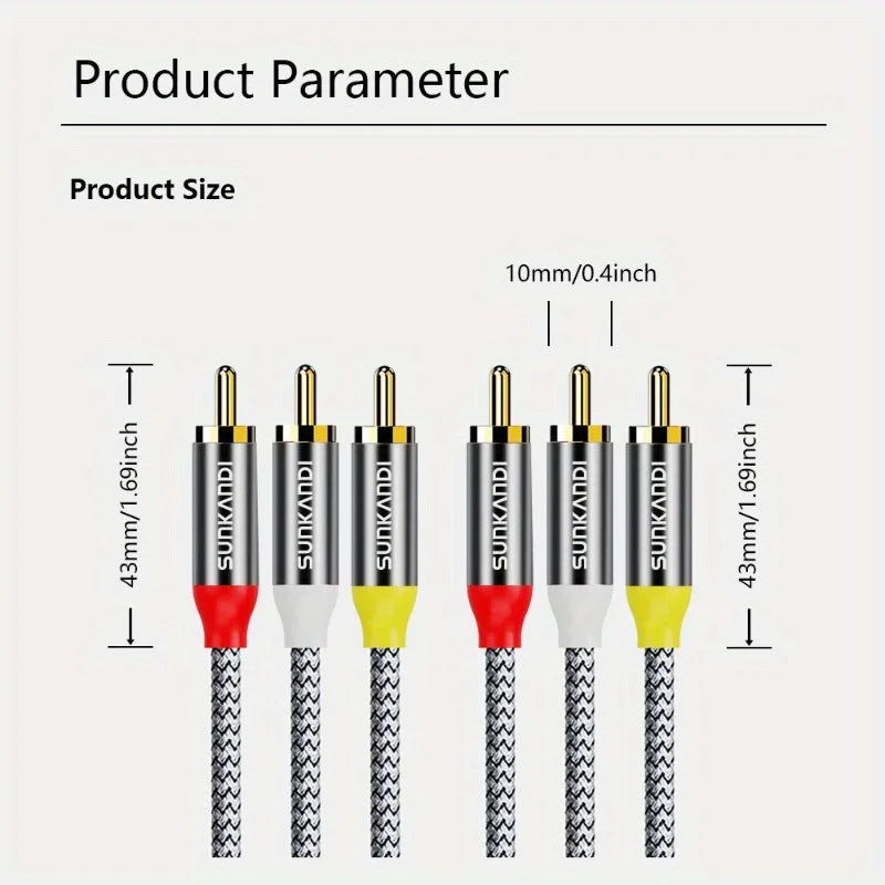 Cabo AV composto com 3 conectores RCA macho-macho