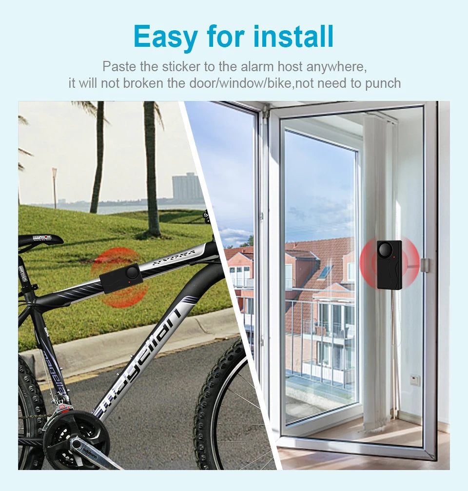 Awapow Wireless Vibration Bike Alarm With Remote Control Anti-Theft Door And Window Alarm 110dB Loud Home Bicycle Security 