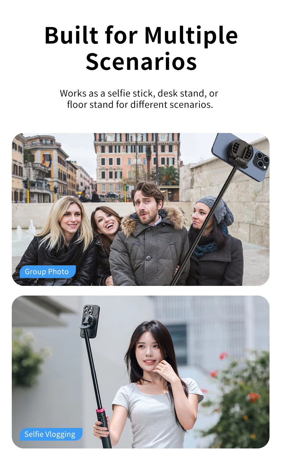 Ulanzi MT-84 1.53M Magsafe Selfie Stick Tripod Stand Bluetooth Remote Phone Extension Tripod for IPhone 16 15 LiveStreaming Vlog 