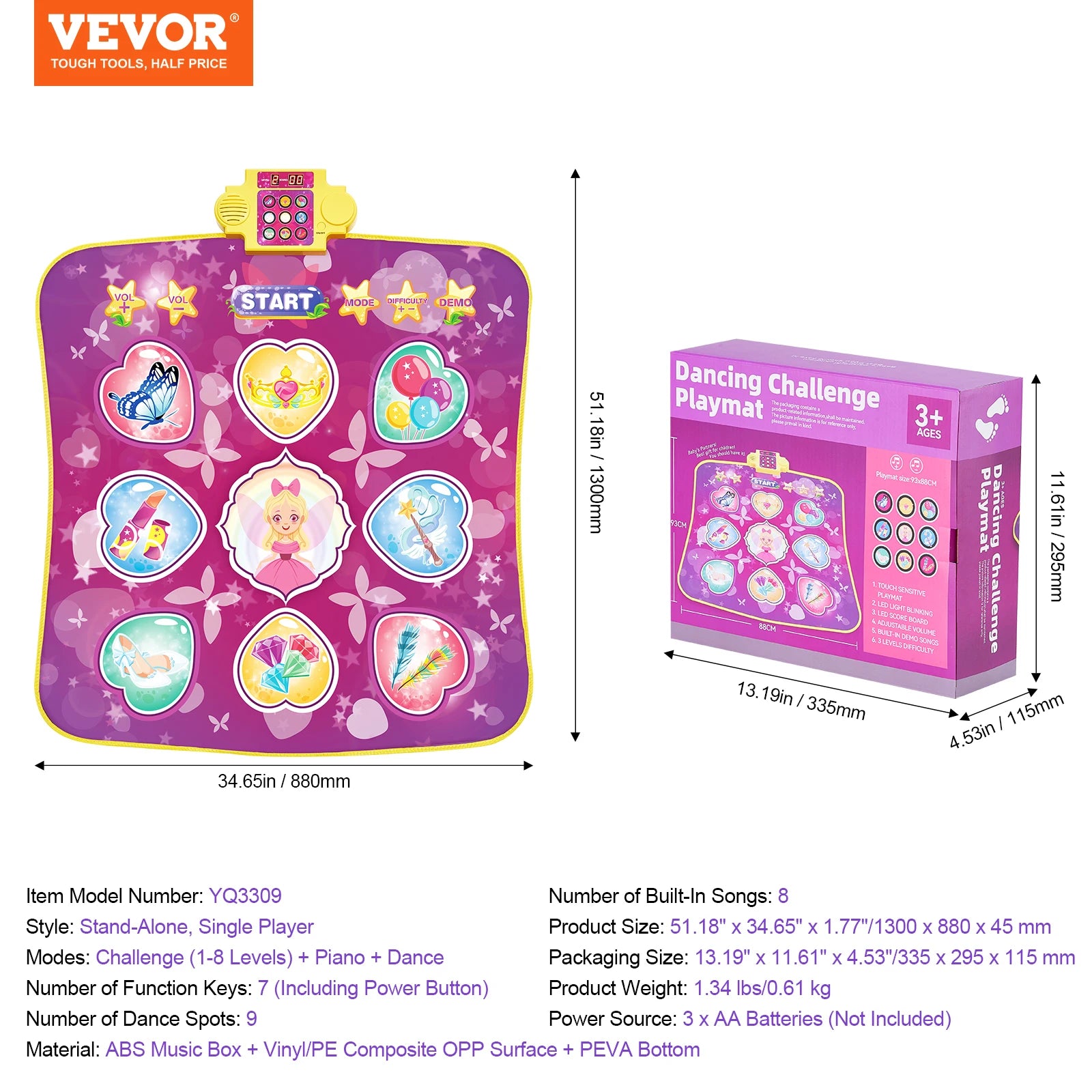 Kids Electronic Dance Mat with 9 Buttons, 3 Modes & 8 Levels