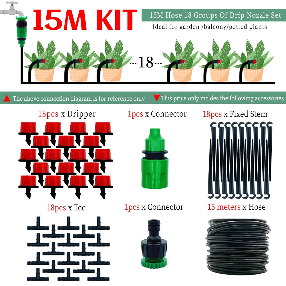 DIY Drip Irrigation Kit with Adjustable Heads, 10–30 m
