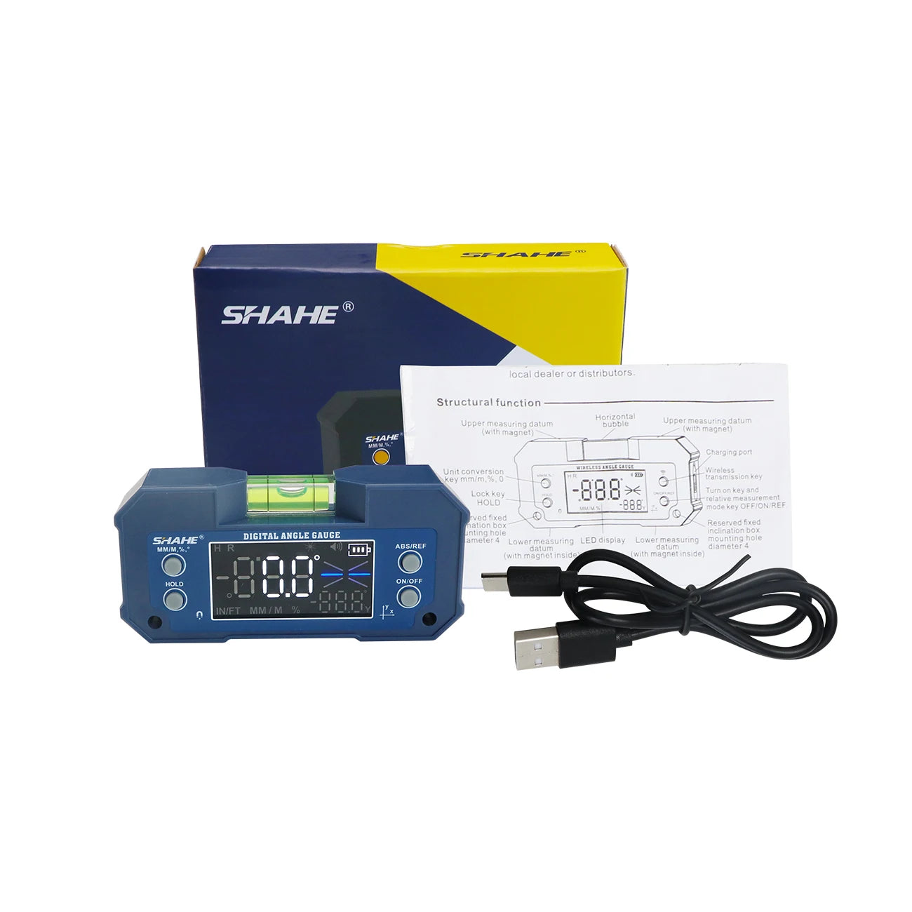 SHAHE MINI Magnetic Level Gauge Inclinometer Rechargable Angle Protractor Dual Axis Digital Angle Finder With Level bubble 