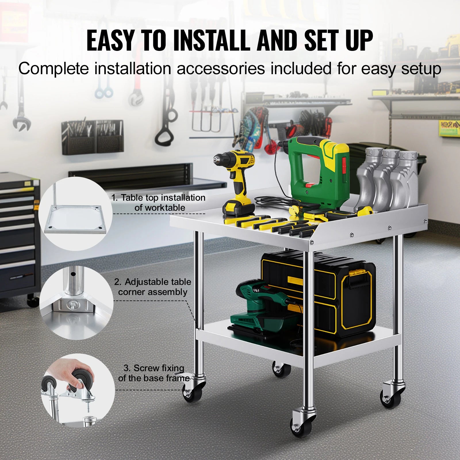 Stainless Steel Work Table with Wheels & Backsplash Prep Station