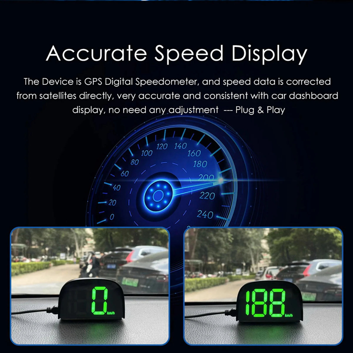 USB GPS Digital Speedometer, MPH/KMH & Green/White Options