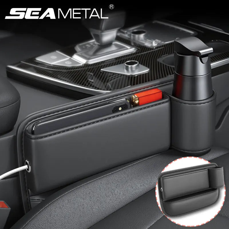 SEAMETAL Car Seat Gap Organizer with Cup Holder Wear-Resistant PU Leather Center Console Storage Bag Universal Seat Gap Filler