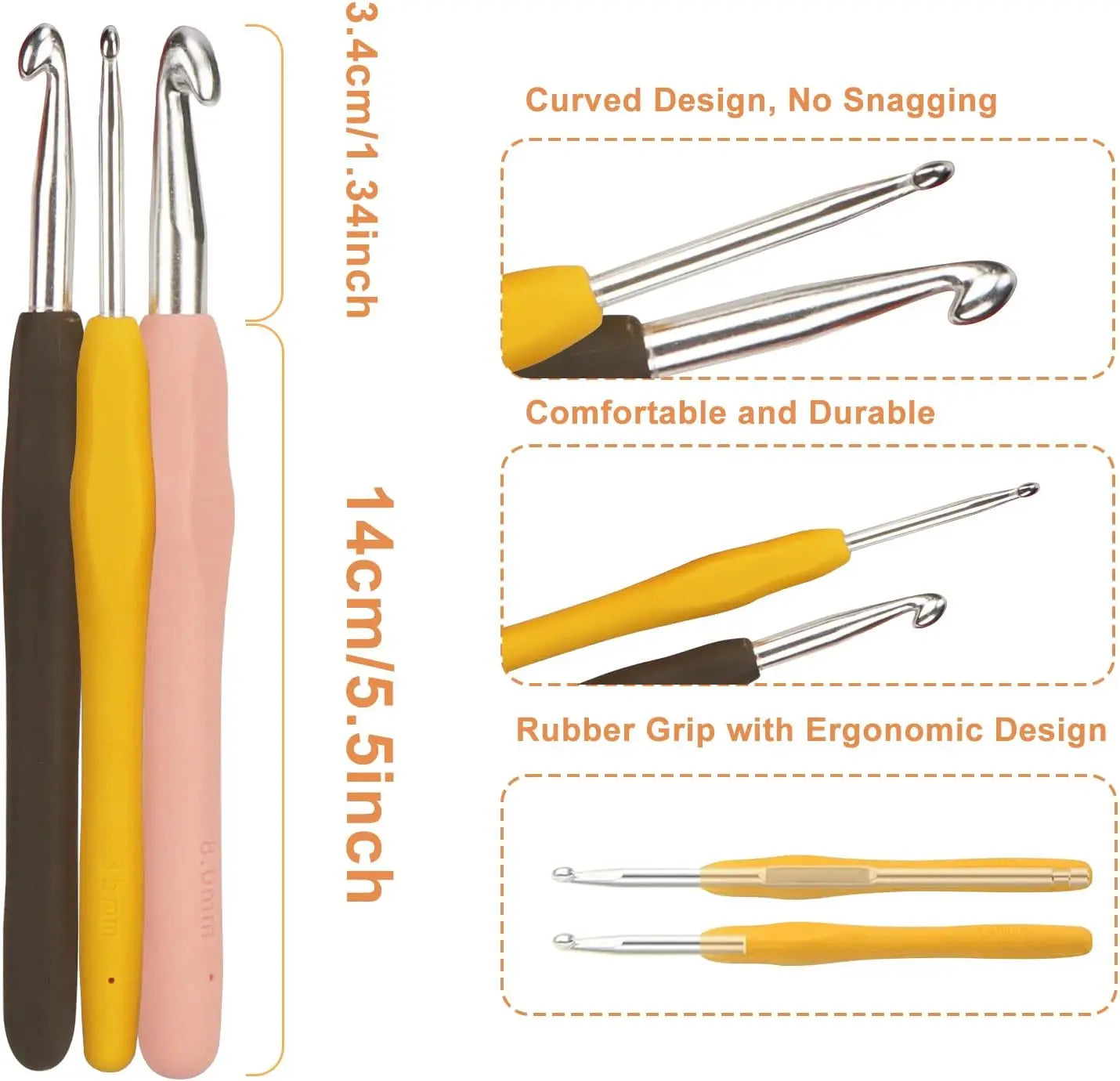 14-Piece Ergonomic Crochet Hook Set with Soft Grip Handles
