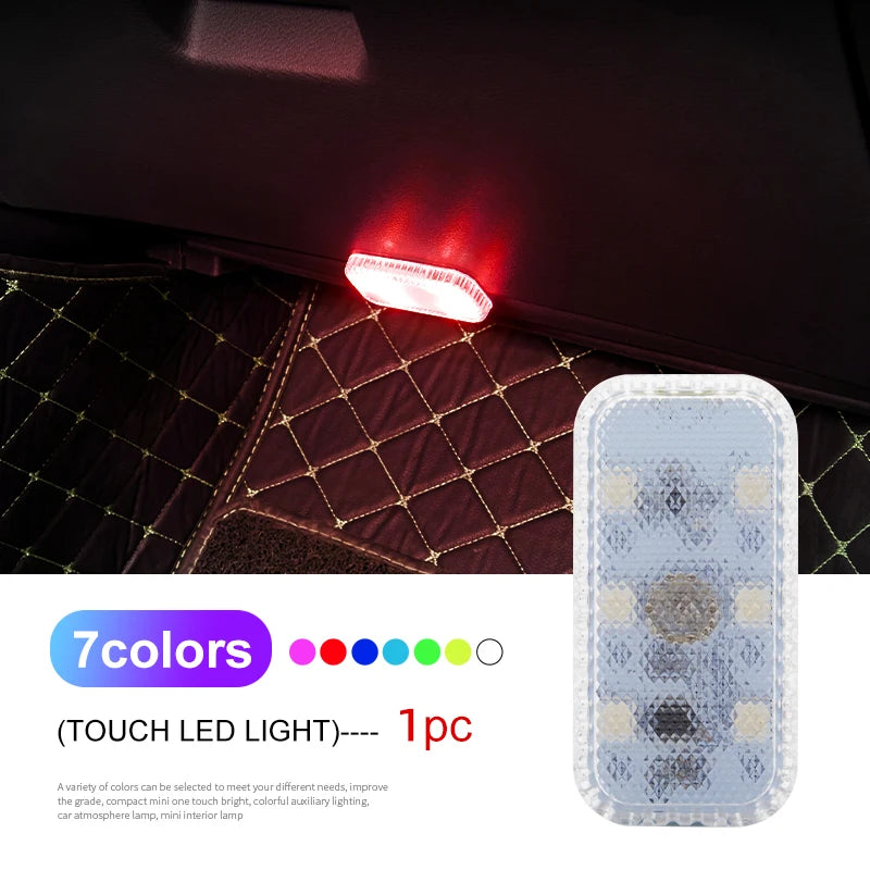 LED Touch Light Mini Wireless Car Interior Lighting Auto Roof Ceiling Reading Lamp for Trunk Storage Box USB Charging 