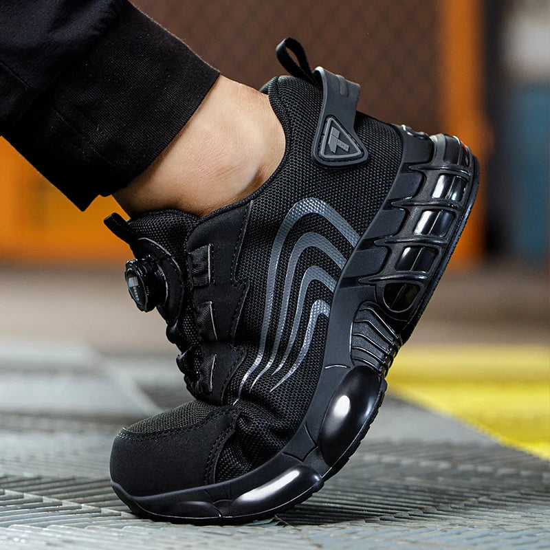 Rotary button new safety shoes for men, anti-impact and anti-piercing work shoes, fashionable men's sports shoes, and safety pro 