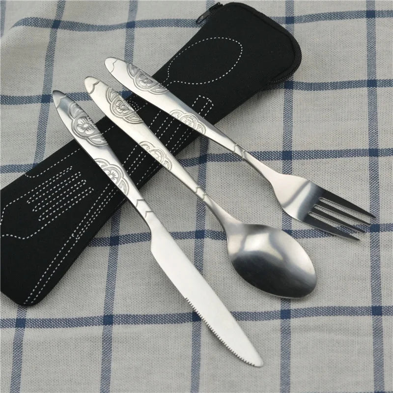 Picnic Set Tableware Washable with Zipper Travel Cutlery Kit Case Portable Pouch for Dinner Household Tool Travel Camping Spoon 