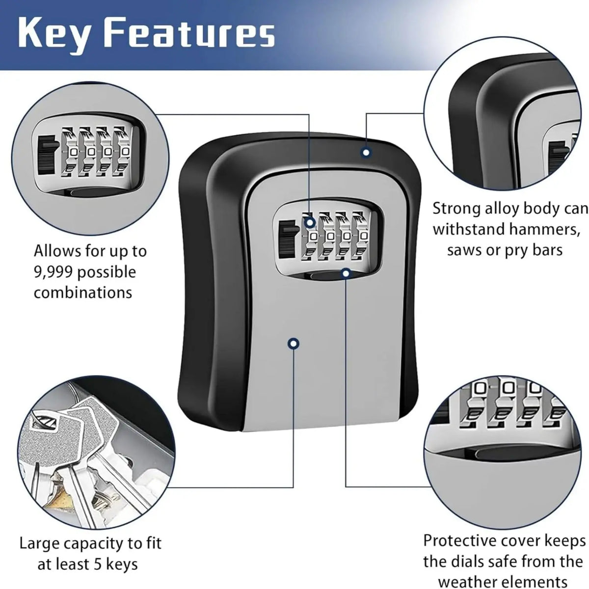 Wall-Mounted Four-Digit Combination Key Box
