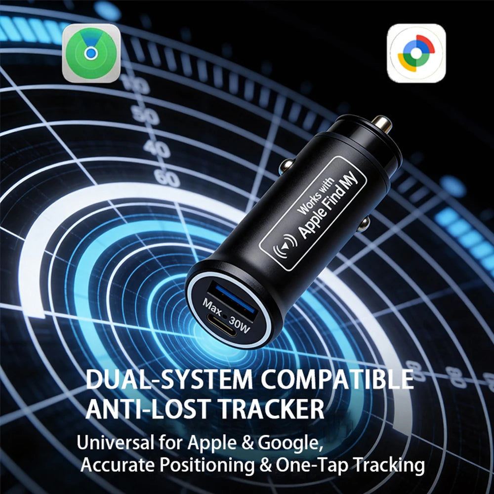 Univerzální mini GPS lokátor, sledování auta, nabíječka do cigaretového zátku, USB Type-C adaptér, skrytá, pro IOS Apple nebo Google Find My APP