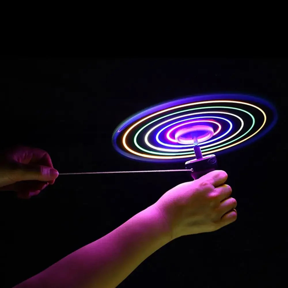 Kids Luminous Flying Disc Propeller Toys LED Lighting Pull String Flying UFO Toy Spinning Top Outdoor Game Sports Toy Gift 