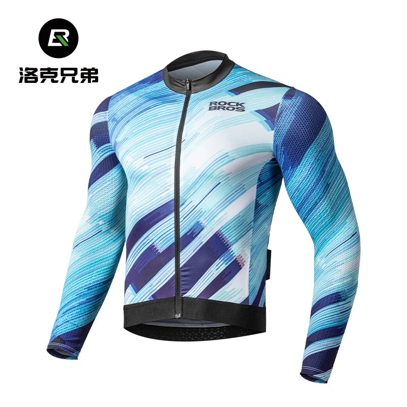 Tricou de ciclism pentru bărbați cu mânecă lungă, croială slim, cu fermoar complet