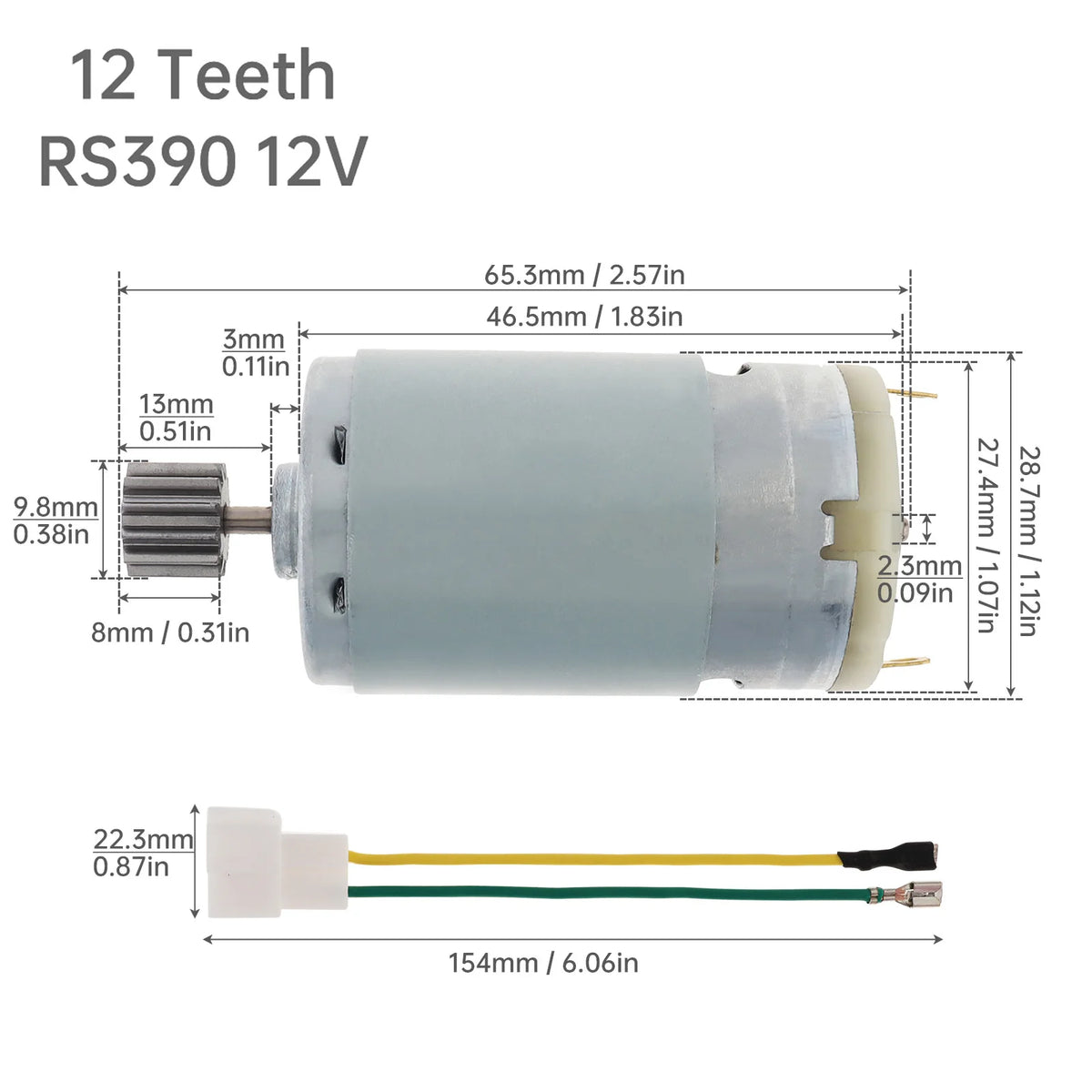 R380 R390 12-Tooth Gear Motor, 6 V or 12 V, Ride-On Car