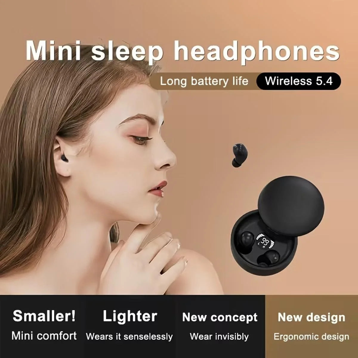 SK26 Bluetooth 5.4 trådlösa öronhörlurar Små öronproppar Sovande sport osynliga hörlurar basljudkvalitet Headset glidande lås