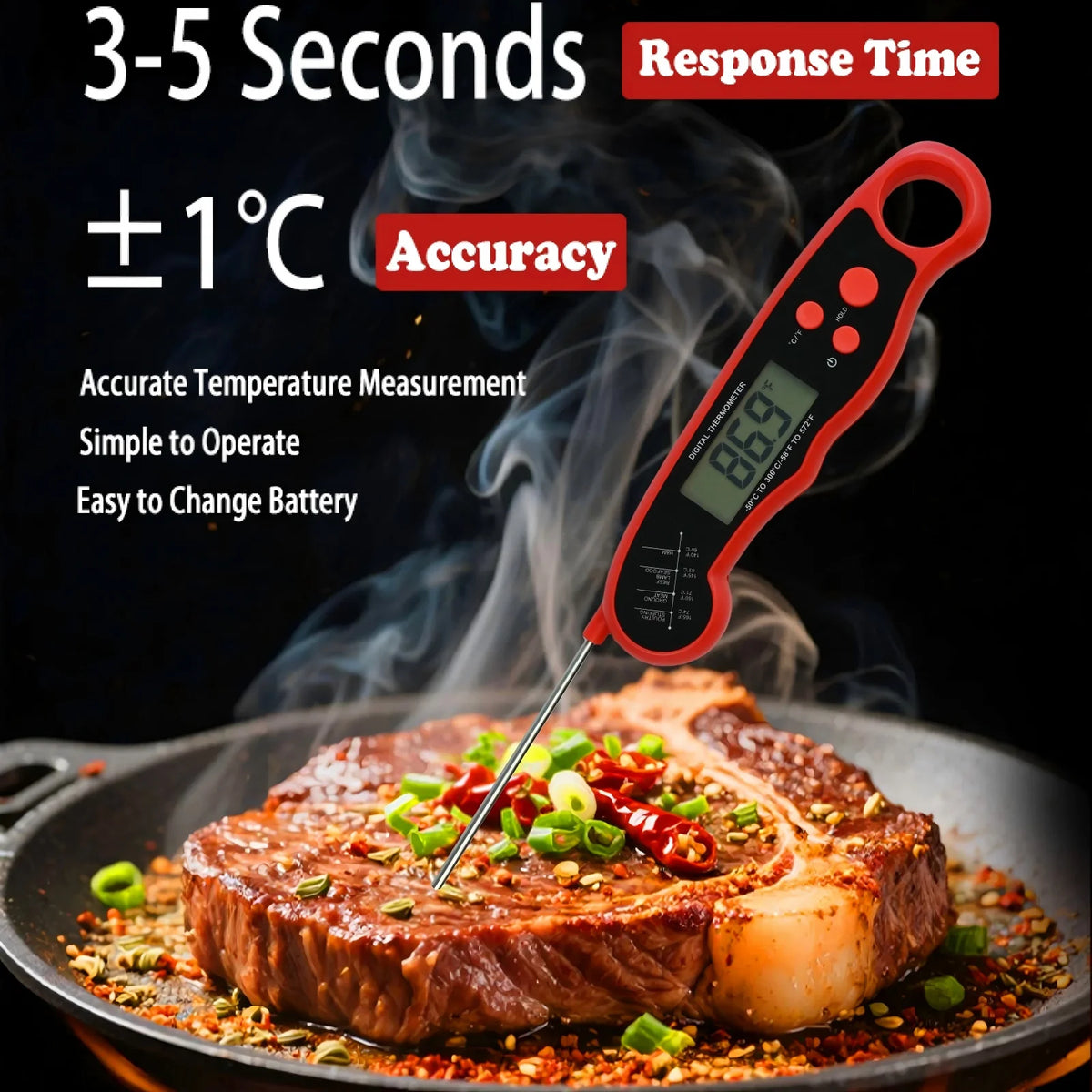 Folding Cooking Thermometer with Backlight and Hold