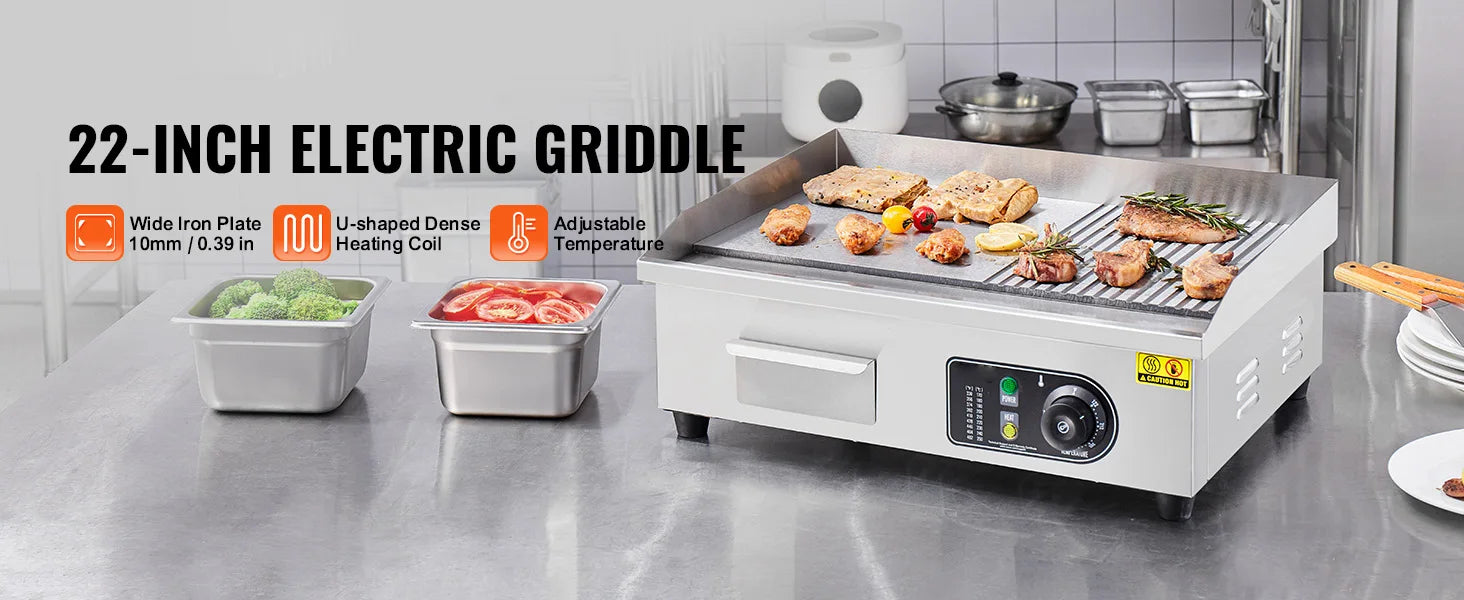 Commercial Electric Griddle 122–572°F Flat Top Countertop Grill