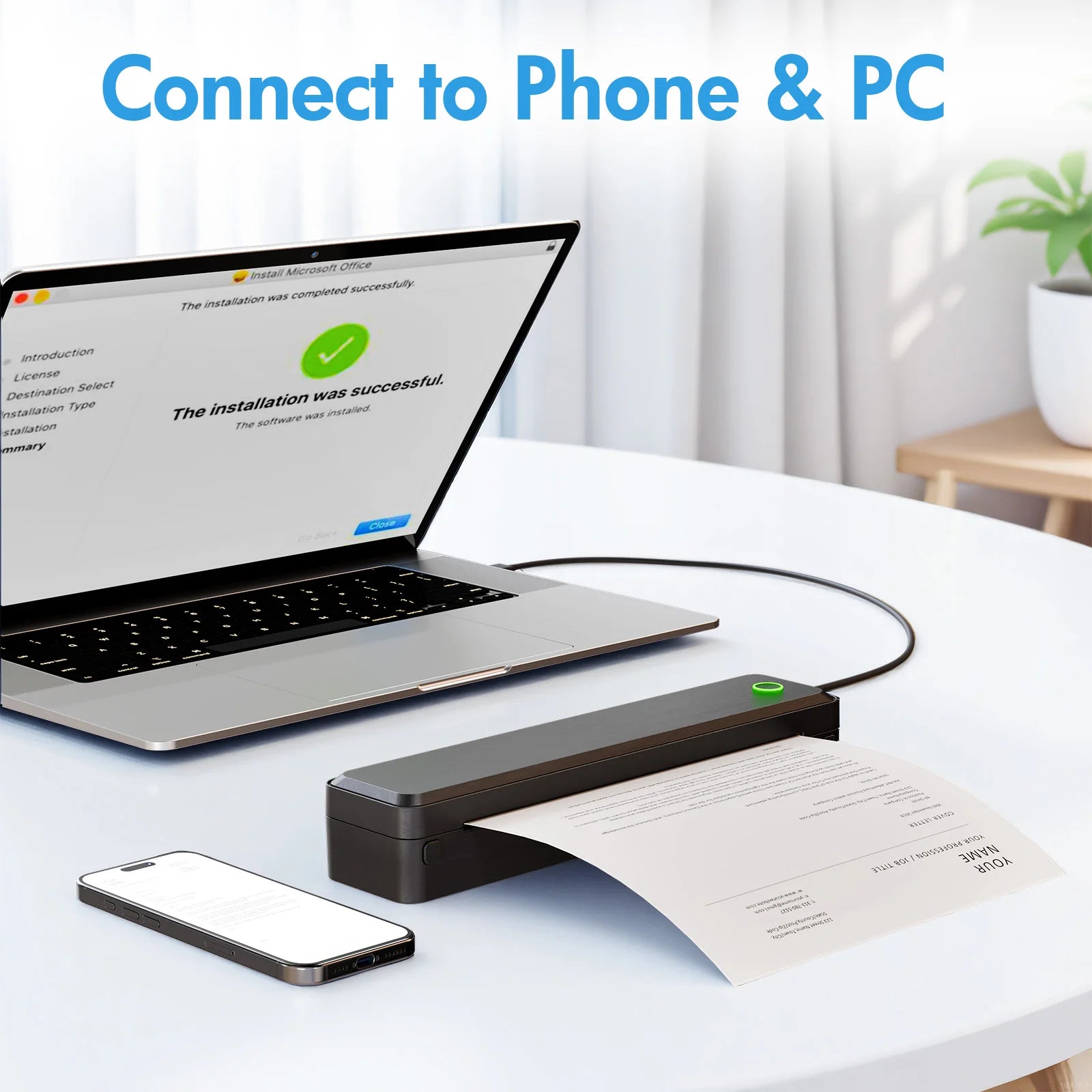 Wireless Inkless Thermal A4 Printer for Travel, Office, School