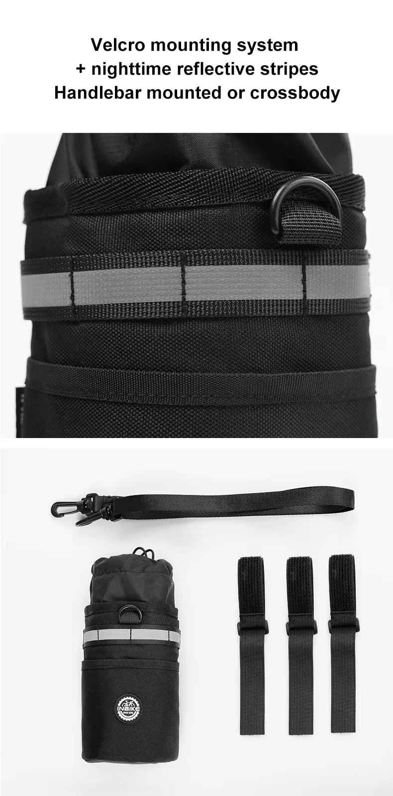 Bicycle bottle holder bag, actual mounting and fittings
