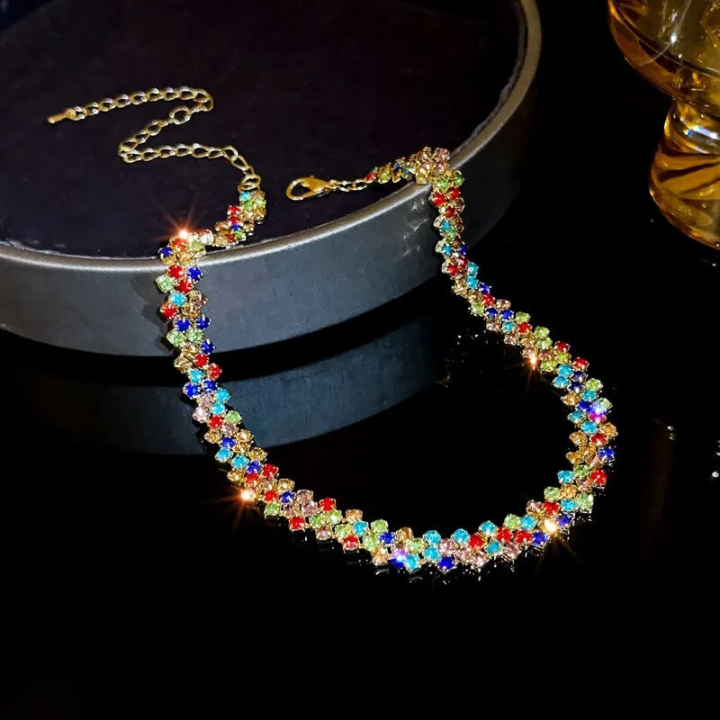 Luxury Shiny Full Rhinestone Choker Necklace for Women Personalized Geometric Crystal Necklaces Wedding Jewelry Party Gifts 