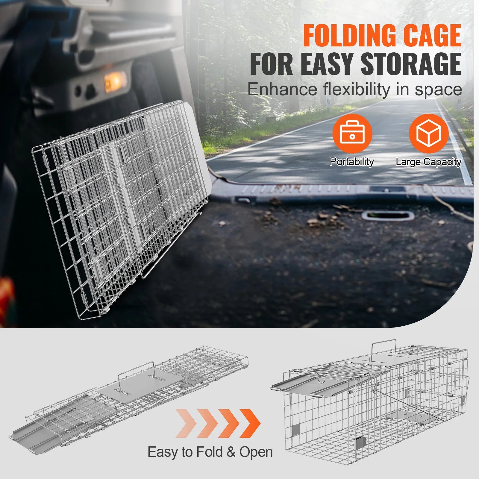 24 Inch Folding Live Animal Cage Trap with Handle
